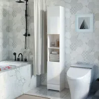 Mondeer Badezimmerschrank Hochschrank mit 2 Hochglanz Türen und 6