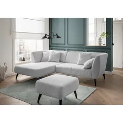 Ecksofa INOSIGN "Colori L-Form", silber, B:264cm H:80cm T:160cm, 100% Polyester, Sofas, Holzfußfarbe wählbar, inkl. 4x Zierkissen