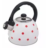 Luckyberg Moderne Wasserkessel Induktion Pfeifkessel aus Edelstahl, Kleiner Teekessel für alle Kochplatten, Flötenkessel, Wasserkocher für Tee Kaffee, ca 2 L, (weiß rote Punkte)