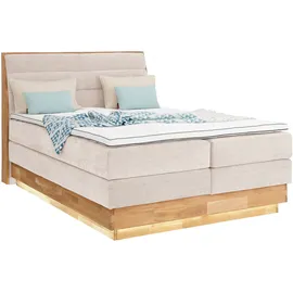 otto home Boxspringbett OTTO HOME "JENNA in verschiedenen Farben und Breiten erhältlich", beige (sabbia), B:164cm L:216cm, Komplettbetten, Boxspringbett, LED-Beleuchtung, mit zertifizierten, recycelten Bezugsstoffen