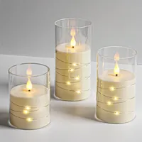 Da by 3 Stück Elfenbein LED Kerzen mit Feenlichtkette, Realistische Flackerflamme, Fernbedienung, Hitzebeständige Glas-Kerzen für Innen- & Außendekoration