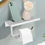 Wandmontierter Toilettenpapierhalter ohne Bohren, Toilettenpapierhalter aus Aluminium mit geräumigen Ablagen (Silberfarbe) - Ccykxa