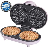 Bestron Doppel-Waffeleisen für klassische Herzwaffeln, Herzwaffeleisen, in Rosa