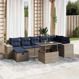 vidaXL Gartensofa-Set mit Kissen, grau, Polyrattan