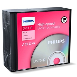 Philips DVD-Rohling 10 Philips Rohlinge DVD-R 4,7GB 16x Slimcase