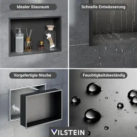 VILSTEIN Duschnische 30x90 cm | Aufputz | Wandnische Schwarz | Duschregal