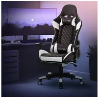 ML-Design Gamingstuhl mit Fußstütze Schwarz/Weiß, aus Kunstleder ergonomisch