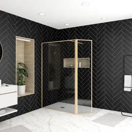 Marwell Walk In Dusche mit schwenkbarer Flügeltür 200 x 120 cm Gold 5mm Glas