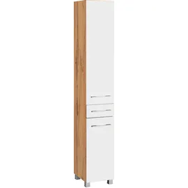 WELLTIME Soria Hochschrank 30 x 185 x 35 cm Weiß Metall/MDF/Spanplatte/Massivholz