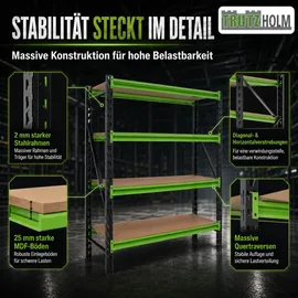 Trutzholm Lagerregal Stahl 200x190x60 cm grün/schwarz 4 Ebenen 4 t Gesamttraglast