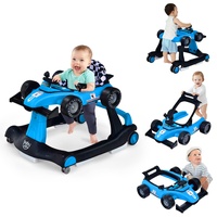 GOPLUS 4 in 1 Baby Lauflernhilfe, Lauflernwagen höhenverstellbar mit Licht & Musik, Baby Walker Autoförmig mit Einstellbarer Geschwindigkeit, Gehfrei Baby ab 6 Monaten (Blau)