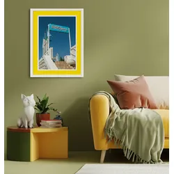 queence Bild mit Rahmen »Treppe, Schild, gelb«, Schriftzug-Schriftzüge, (1 St.), Poster mit buntem Acrylglas Passepartout queence Farbe Rahmen: weiß + Farbe Bild(er): gelb