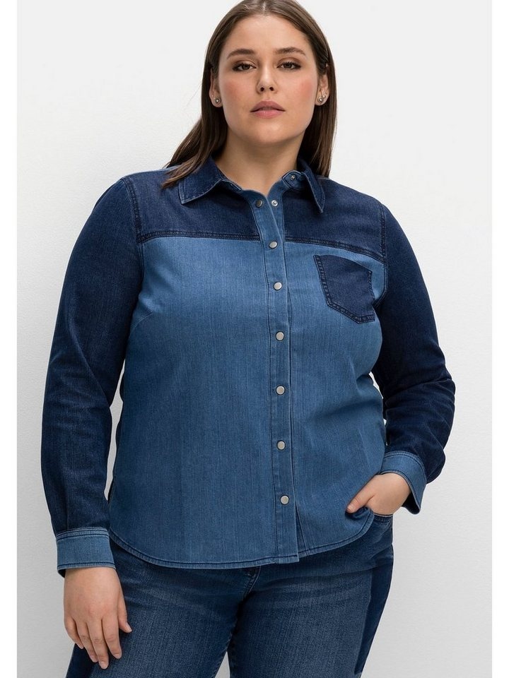 Sheego Jeansbluse Große Größen im Colourblocking, leicht tailliert blau 48