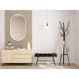 Hoko Badspiegel LED Antibeschlag Wandspiegel Oval 45x75cm mit Aluminium-Rahmen+LED Wechsel Warmweiß-Kaltweiß-Neutral 2700-6500K.Touch Schalter.Ra... / Schwarz