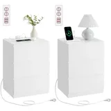 VASAGLE Nachttisch 2er Set, 2 AC-Steckdosen, modern, wolkenweiß