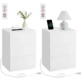 VASAGLE Nachttisch 2er Set, 2 AC-Steckdosen, modern, wolkenweiß