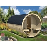 Finn Art Blockhaus Fasssauna Jori 1, Schindeln schwarz, Outdoor Gartensauna, mit Holz Ofen, Bausatz schwarz