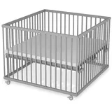 Sämann Babybett Laufgitter 100x100 cm Matratze Basic grau Premium Kollektion Laufstall, stufenlos höhenverstellbar grau