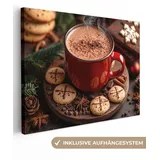 OneMillionCanvasses® Leinwandbild Schokoladenmilch - Becher - Winter - Weihnachten - Gemütlichkeit, Fotodruck (1 St), Leinwand Bilder für Wohnzimmer Schlafzimmer 80x60 cm bunt 80 cm x 60 cm x 2 cm