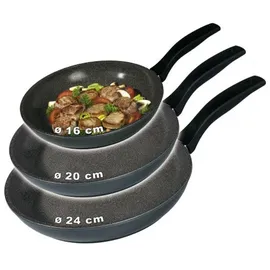 STONELINE Pfannen-Set 3-tlg. 16 cm + 20 cm + 24 cm schwarz Aluguss