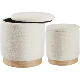Tectake tectake® 2er Set Sitzhocker mit Stauraum, rund, gepolstert, mit Bouclé-Bezug