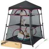 Pop-Up Catio Katzengehege für drinnen und draußen mit wasserdichtem Boden, 3-stöckiger geräumiger Katzenturm-Zelt, tragbares Outdoor-Katzenzelt für Terrasse, Balkon, Deck und Camping, wetterfest und