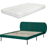 [en.casa] Polsterbett Porvoo mit Matratze Samt 140x200 cm Dunkelgrün
