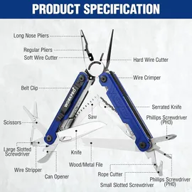 luxuskollektion Multifunktionszange 18-in-1 Edelstahl Camping Reparatur Blau