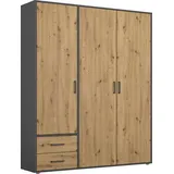 Rauch Drehtürenschrank RAUCH "Kleiderschrank Schrank Garderobe Wäscheschrank VOYAGER", grau (graumetallic, eiche artisan), B:140cm H:194cm T:53cm, Holzwerkstoff, Schränke, Drehtürenschrank, moderne Griffe in Graumetallic mit Außenschubkästen MADE IN GERMANY