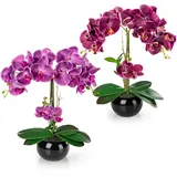 PASCH® 2er Set Orchideen künstlich in Hochglanz-Keramiktöpfen (40cm) | Kunstblumen im Topf | Kunstblumen wie echt | künstliche Orchideen im Topf | künstliche Blumen im Topf | Kunstblume Orchidee