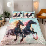 Generisch Tier Pferd Bettwäsche 135X200 Junge Mädchen Bettbezug 3D Effekt Teenager Bettwäsche-Set Mikrofaser Bettbezug Mit Reißverschluss Und 2 Kissenbezug 80X80Cm