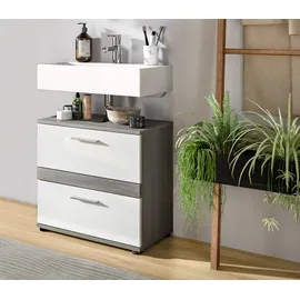 WELLTIME Waschbeckenunterschrank WELLTIME "LUCCA, TOPSELLER, Breite 60 cm, 2 Schubkästen, hochwertige MDF Front", weiß (rauchsilber nachbildung, weiß hochglanz tiefzieh), B:60cm H:57cm T:34cm, FSC-zertifizierter Holzwerkstoff, Schränke, Waschbeckenunterschrank,