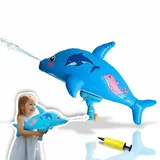 alldoro 60127 aufblasbare Wasserpistole im Delfin-Design, 72x43x26 cm, 250 ml Tank, inkl. Luftpumpe, handlicher Griff, für Strand, Pool & Garten