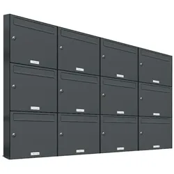 AL Briefkastensysteme 12 Fächer Premium Wand Briefkasten Anlage A4, in RAL 7016 Anthrazit Grau  und wetterfest, Artikelnummer: 331P12EA4