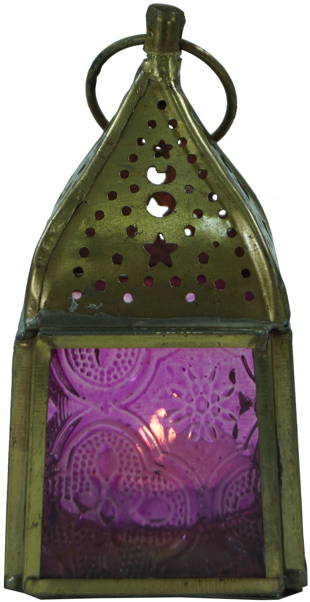 GURU SHOP Glaslaterne, Windlicht,Teelichthalter aus Messing, Pink, Farbe: Pink, 10x5,5x5,5 cm, Orientalische Laternen