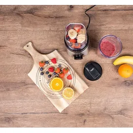 Alpina Smoothie Maker Mixer - Smoothie Mixer 300W - Inkl. Smoothie Becher 300ml und 600ml - 2 Geschwindigkeiten und Pulsierende Funktion - Edelstahl - Silber/Schwarz