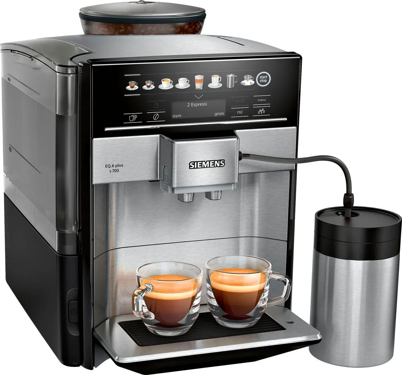 Preisvergleich Produktbild SIEMENS Kaffeevollautomat EQ6 plus s700 TE657M03DE, viele Kaffeespezialitäten, Doppeltassenfunk, Edelstahl-Milchbehälter, automatische Dampfreinigung, edelstahl silberfarben