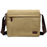 KONO Messenger Bag Canvas Laptop Umhängetasche für 13 Zoll Wasserdichte Schultasche, Geschenke für Männer Frauen(Khaki)