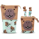Oh My Pop! Oh My Pop Capybara-Cute Federmäppchen + 10-Farben-Stift + Radierbarer Gelstift, Mehrfarbig, 11,5 x 17 cm