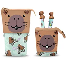 Oh My Pop! Oh My Pop Capybara-Cute Federmäppchen + 10-Farben-Stift + Radierbarer Gelstift, Mehrfarbig, 11,5 x 17 cm
