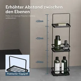 doporro Duschablage ohne Bohren, 3 Ebenen Badregal Stehend, Duschregal Schmales aus Metall, für Badezimmer und Toilette, Schwarz Reglo-02
