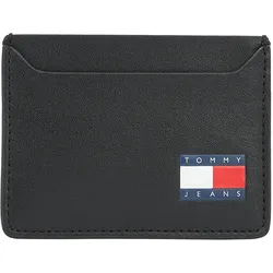 Kartenetui TOMMY JEANS "TJM HERITAGE LEATHER CC HOLDER", schwarz, Leder, Textil, Basic, Kleinlederwaren, Men Mini Geldbörse, Portemonnaie, Kartenhalter mit Logoflagge