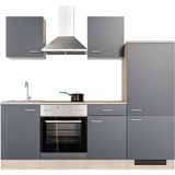 Flex-Well Küchenzeile, mit E-Geräten, 220 cm, Arbeitsplatte mit Melaminharz-Beschichtung - grau