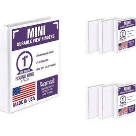 Samsill 3 Ring Mini View Binders, 1 Inch Round Ring, Customizable Clear View Cover, Junior Size 5.5 x 8.5 Inch, White, 6 Pack