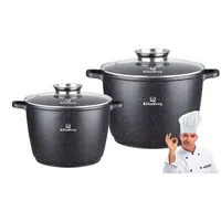 4-tlg. Kochtopfset, große Töpfe 15/21L, marmorierte Beschichtung, mit Deckel, schwarz, für Induktion - Schwarz