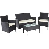 Mendler Poly-Rattan Garten-Garnitur HWC-D82, Sitzgruppe Lounge-Set ~ schwarz mit Kissen creme