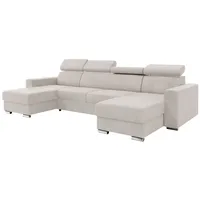 MEBLINI Schlafcouch mit Bettkasten - Ecksofa mit Schlaffunktion - Sofa mit Relaxfunktion und Kopfstützen - Couch U-Form - Eckcouch - Wohnlandschaf... - Beige