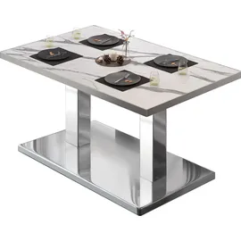 GGM Möbel Bistro Loungetisch 130 x 80 x 41 cm Weiß Marmor/Edelstahl