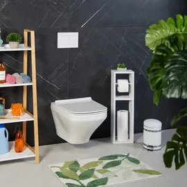 Relaxdays Toilettenpapierhalter, Walnussholz, Wandmontage oder stehend, Ersatzrollenhalter HxBxT: 70 x 20 x 13 cm, weiß