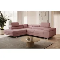 Modernes Ecksofa ASTON mit Schlaffunktion & Bettkasten, Ausziehbare Wohnlandschaft in L-Form, Stauraum, Schlafsofa, Links - Rosa